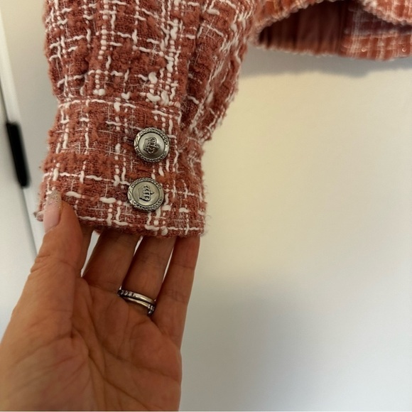 Walter Baker Nelly Tweed Buttoned Jacket Pink White Size Large Women’s Collared - Picture 9 of 12